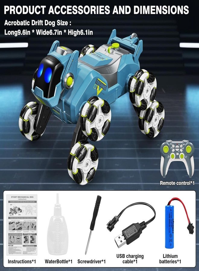 EXOMOON لعبة كلب روبوت بحركات بهلوانية بـ 8 عجلات من إكسومون - جرو يتم التحكم فيه عن بعد بعيون LED، ودخان، ودوران 360 درجة، وعجلات انزلاق - حيوان أليف ذكي قابل لإعادة الشحن للأطفال - Image 2